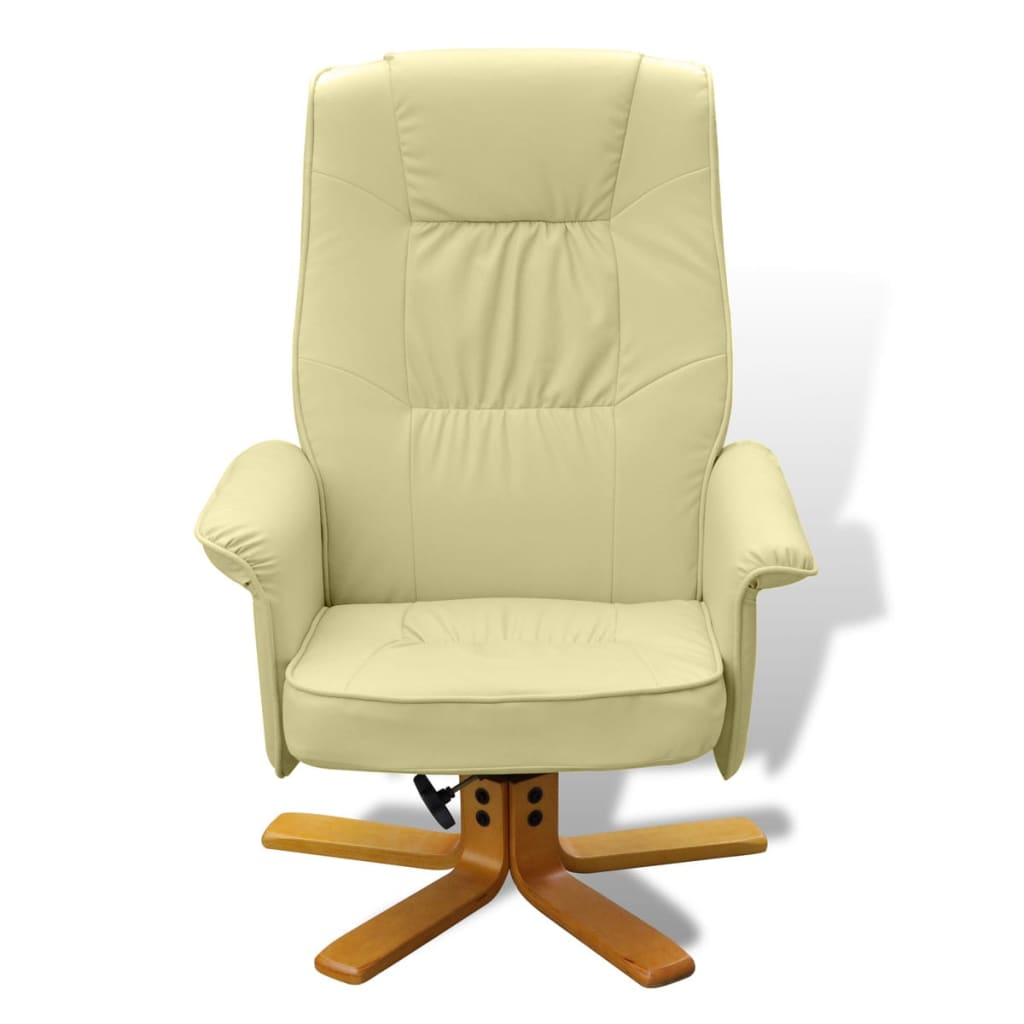 Sessel mit Fußhocker Cremeweiß Kunstleder