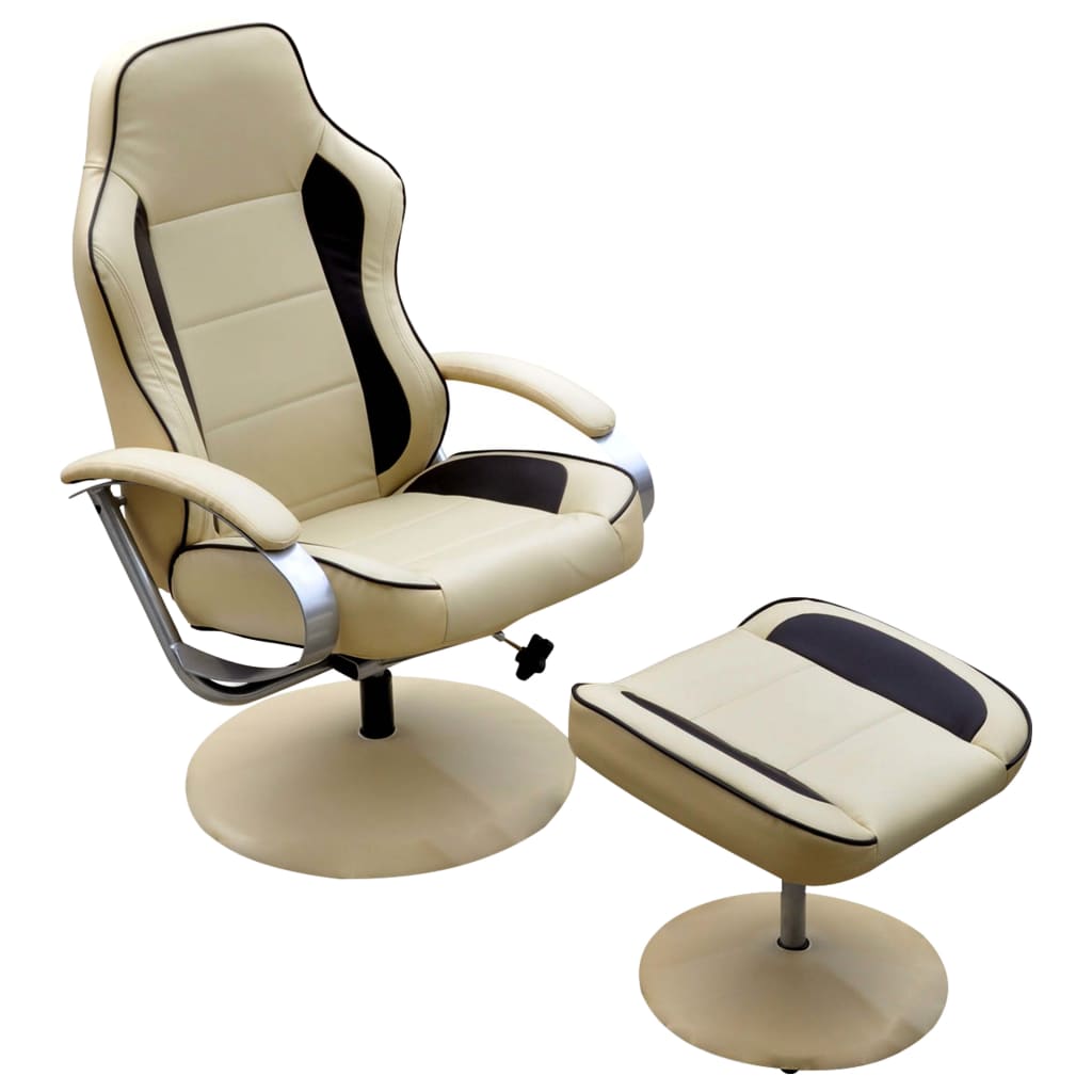 Sessel mit Fußhocker Cremeweiß Kunstleder