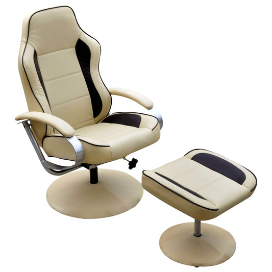 Sessel mit Fußhocker Cremeweiß Kunstleder