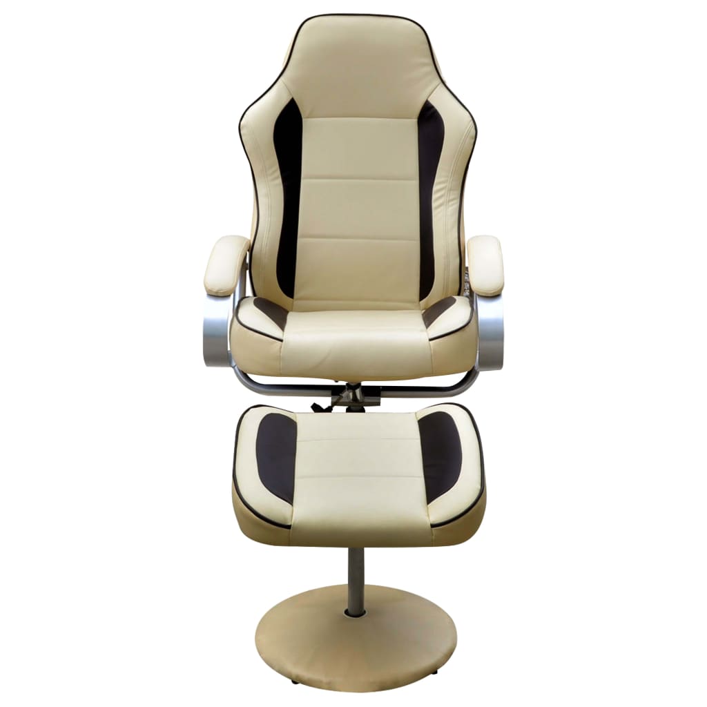 Sessel mit Fußhocker Cremeweiß Kunstleder