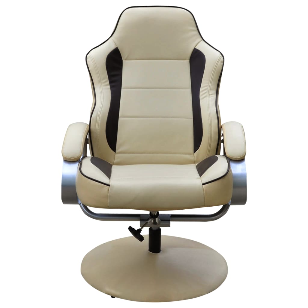 Sessel mit Fußhocker Cremeweiß Kunstleder