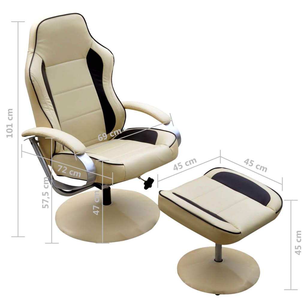 Sessel mit Fußhocker Cremeweiß Kunstleder