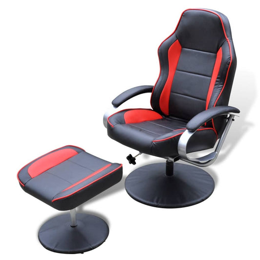 Sessel mit Fußhocker Schwarz/Rot Kunstleder