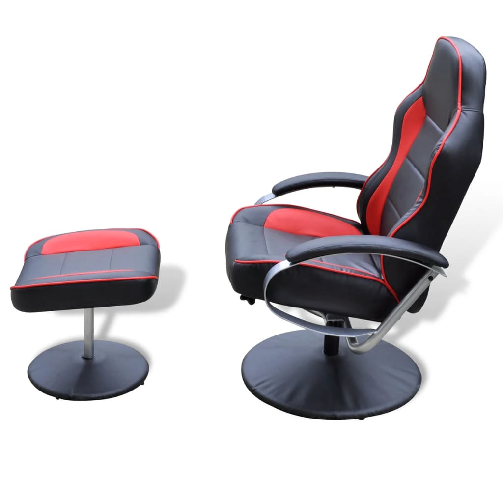 Sessel mit Fußhocker Schwarz/Rot Kunstleder
