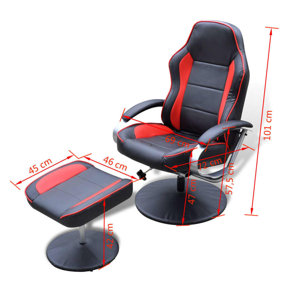 Sessel mit Fußhocker Schwarz/Rot Kunstleder
