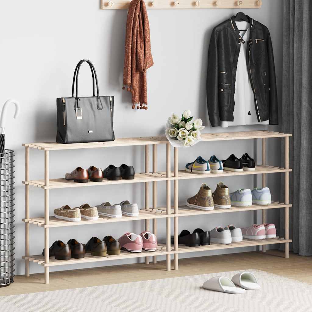 Schuhregale mit 4 Böden 2 Stk. Massivholz Tanne
