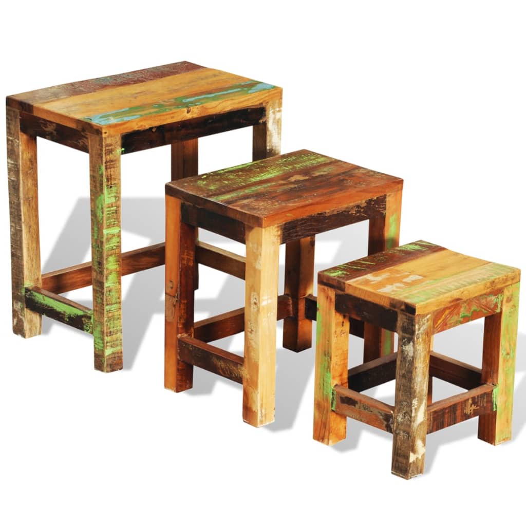 3-tlg. Satztisch-Set Vintage Altholz