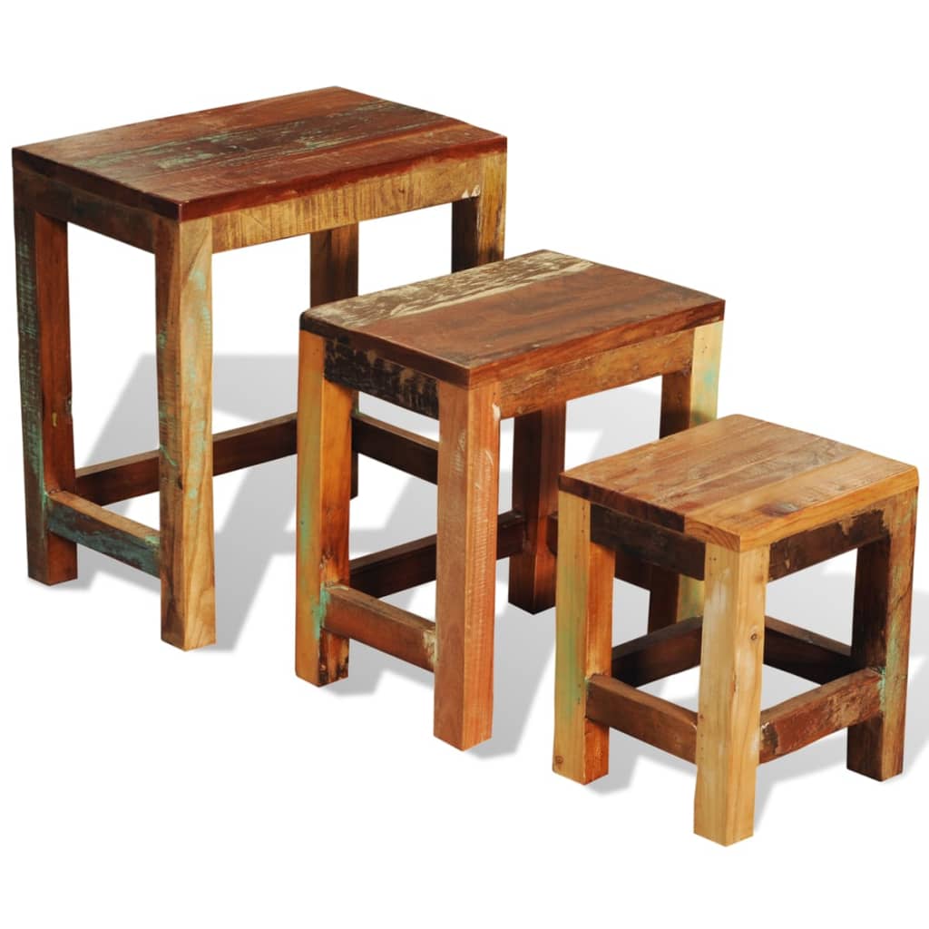 3-tlg. Satztisch-Set Vintage Altholz