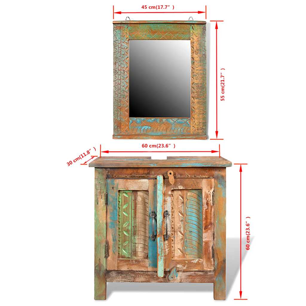 Badmöbel Waschbeckenunterschrank mit Spiegel Massivholz