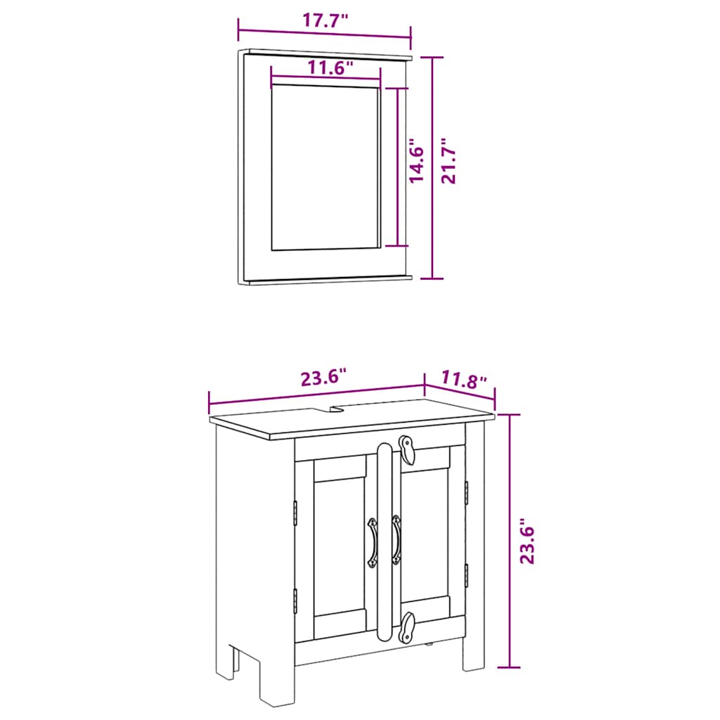 Badmöbel Waschbeckenunterschrank mit Spiegel Massivholz