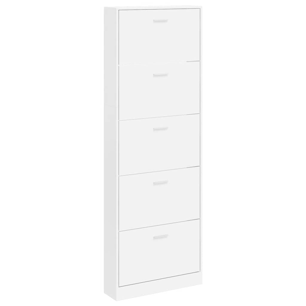 Schuhschrank mit 5 Schuhkippern Weiß Holz
