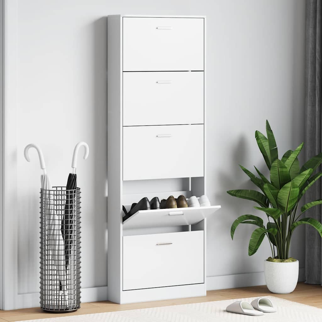 Schuhschrank mit 5 Schuhkippern Weiß Holz