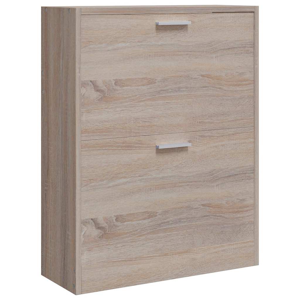 Schuhschrank Holz in Eichen-Optik mit 2 Schuhkippern