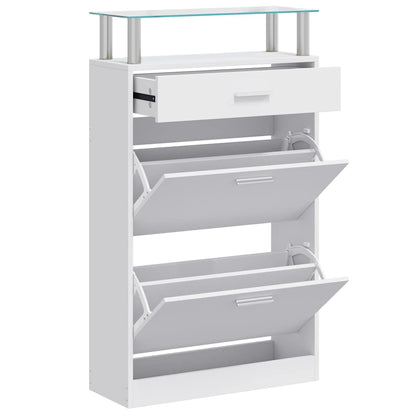 Schuhschrank mit Schubfach und oberem Glasregal Holz Weiß