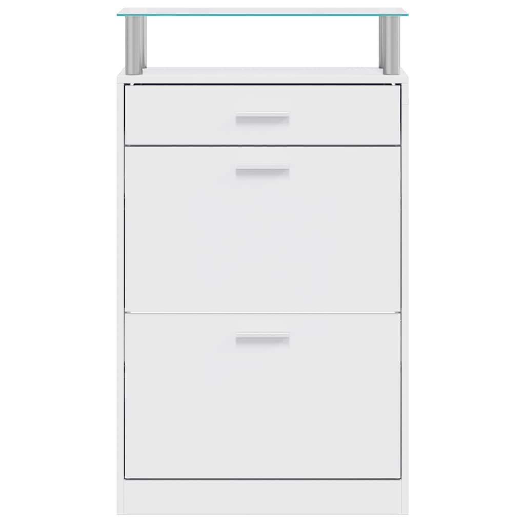 Schuhschrank mit Schubfach und oberem Glasregal Holz Weiß