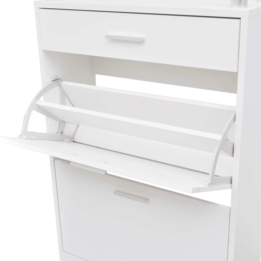 Schuhschrank mit Schubfach und oberem Glasregal Holz Weiß