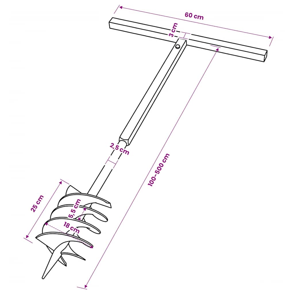 Erdbohrer mit Griff 180 mm Verlängerungsrohr 5 m