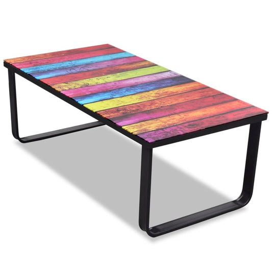Table basse avec plateau en verre imprimé arc-en-ciel