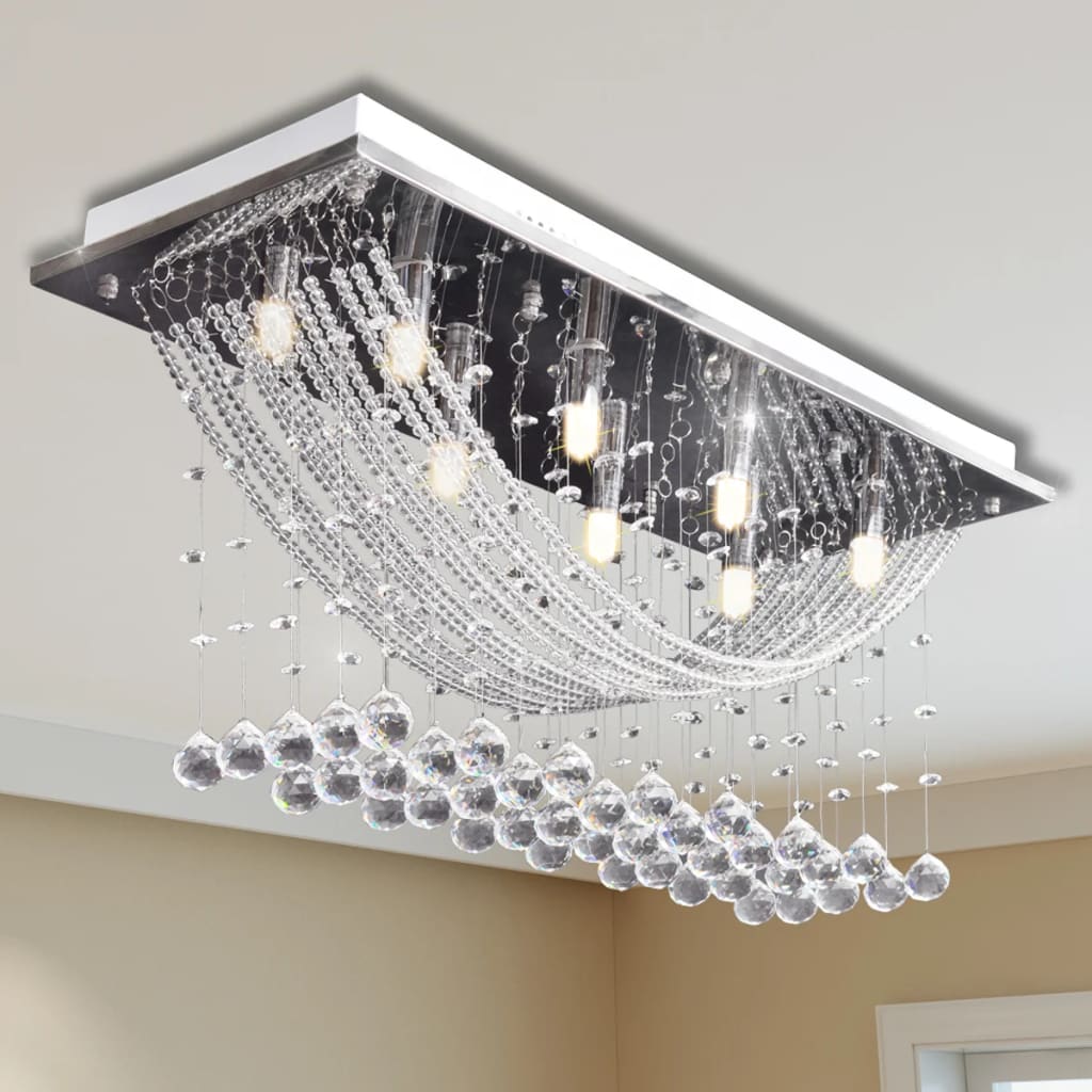 Weiße Deckenlampe mit funkelnden Glasperlen 8 x G9 29 cm