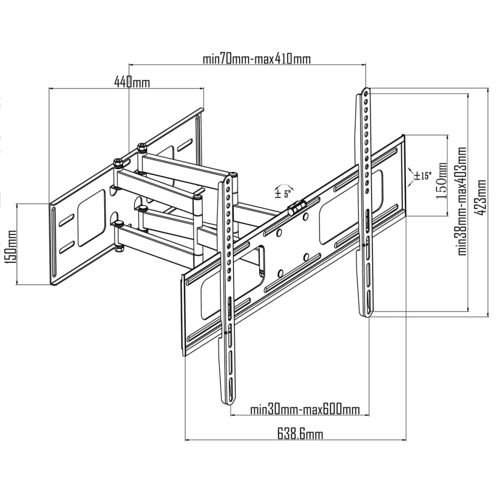 Zweiarmige TV Wandhalterung schwenkbar kippbar 3D 600 x 400 mm 37" - 70"