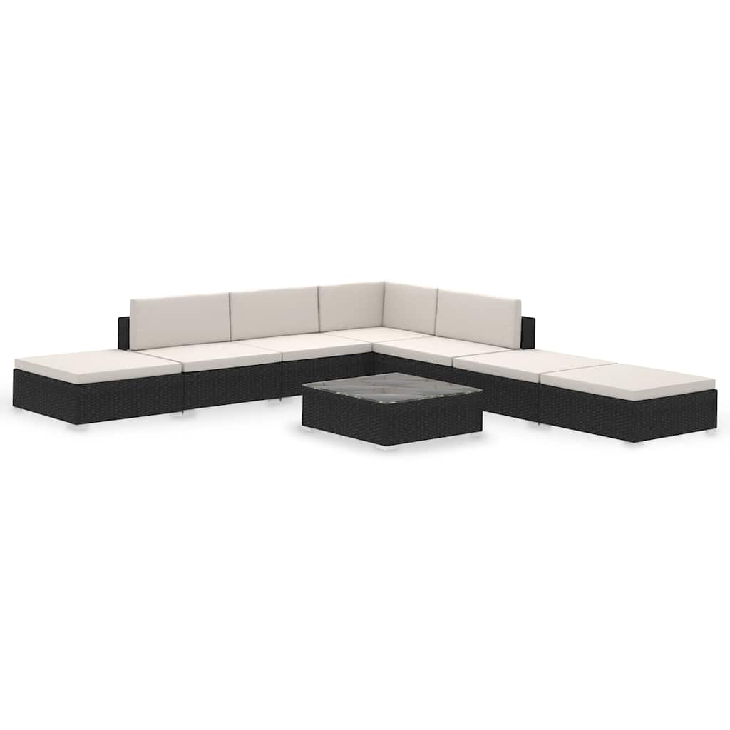 8-tlg. Garten-Lounge-Set mit Auflagen Poly Rattan Schwarz