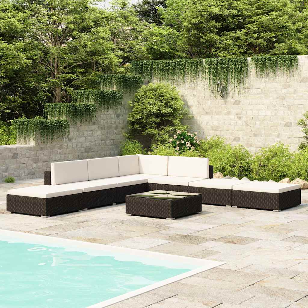 8-tlg. Garten-Lounge-Set mit Auflagen Poly Rattan Schwarz