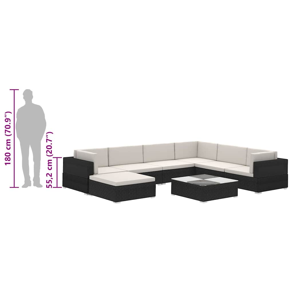 8-tlg. Garten-Lounge-Set mit Auflagen Poly Rattan Schwarz