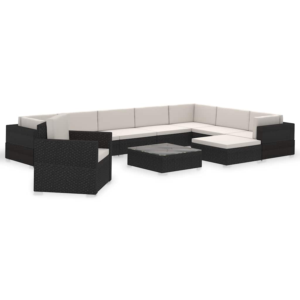 12-tlg. Garten-Lounge-Set mit Auflagen Poly Rattan Schwarz