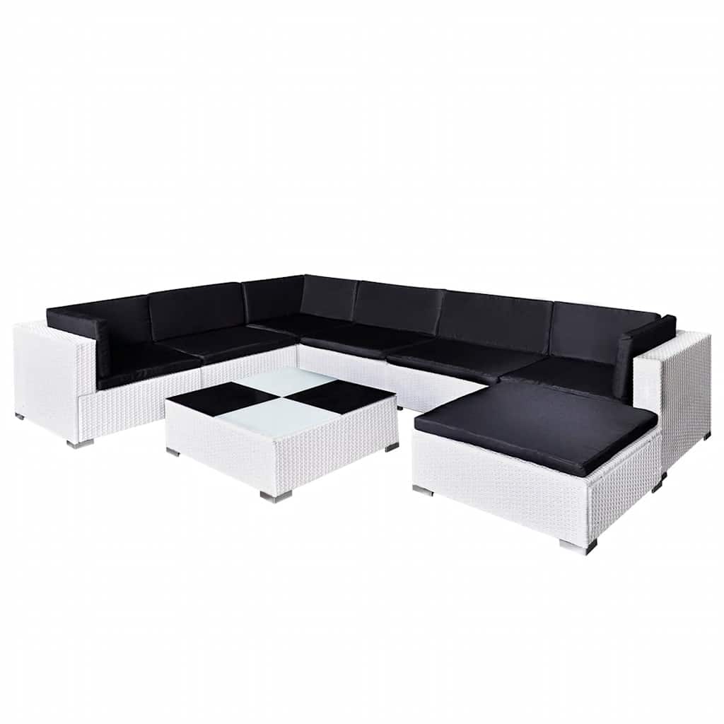 8-tlg. Garten-Lounge-Set mit Auflagen Poly Rattan Weiß