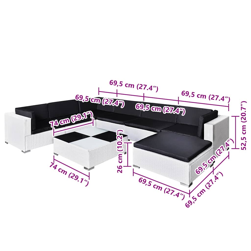 8-tlg. Garten-Lounge-Set mit Auflagen Poly Rattan Weiß