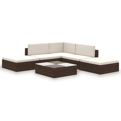 6-tlg. Garten-Lounge-Set mit Auflagen Poly Rattan Braun