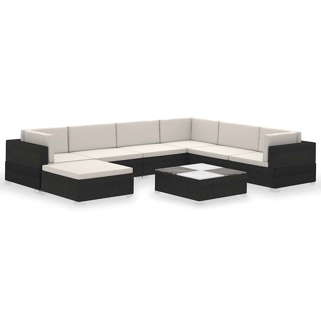 8-tlg. Garten-Lounge-Set mit Auflagen Poly Rattan Schwarz