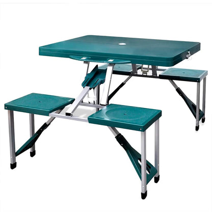 Campingtisch mit 4 Hockern Klappbar Aluminium Extra Leicht Grün
