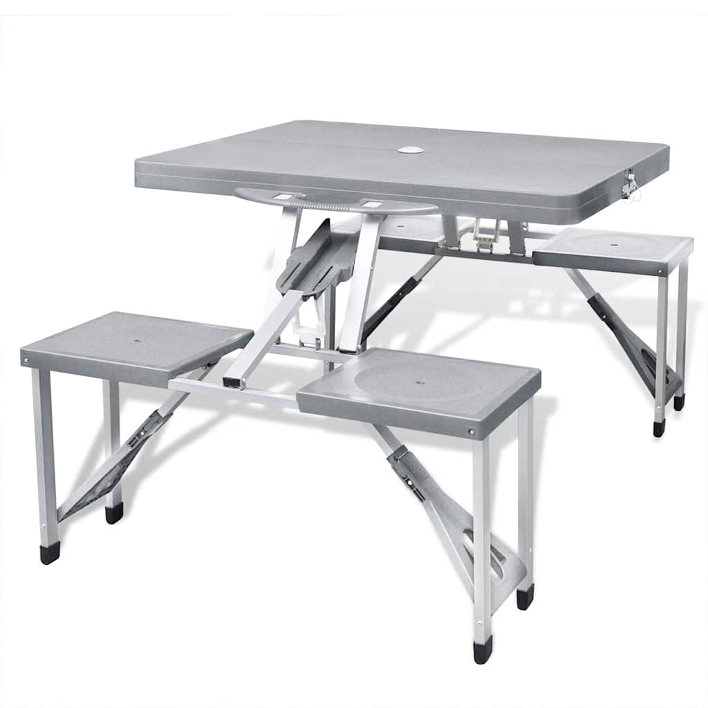 Campingtisch mit 4 Hockern Klappbar Aluminium Extra Leicht Grau