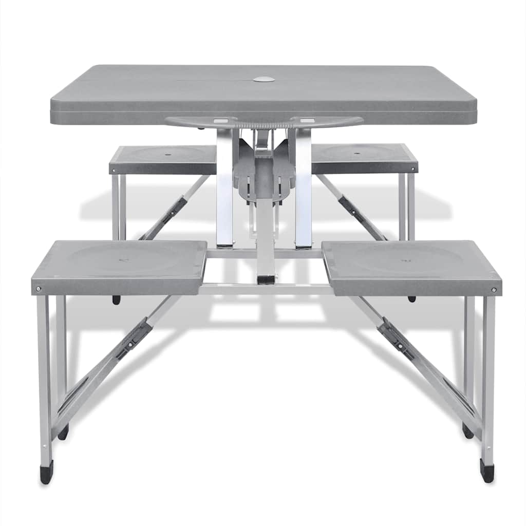 Campingtisch mit 4 Hockern Klappbar Aluminium Extra Leicht Grau