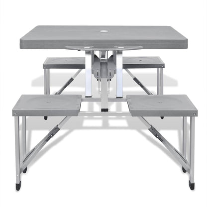 Campingtisch mit 4 Hockern Klappbar Aluminium Extra Leicht Grau
