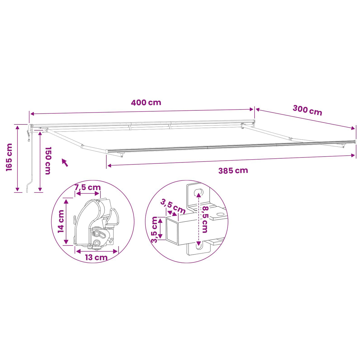 Markisenrahmen 4x3 m Automatischer Rückzug Aluminium