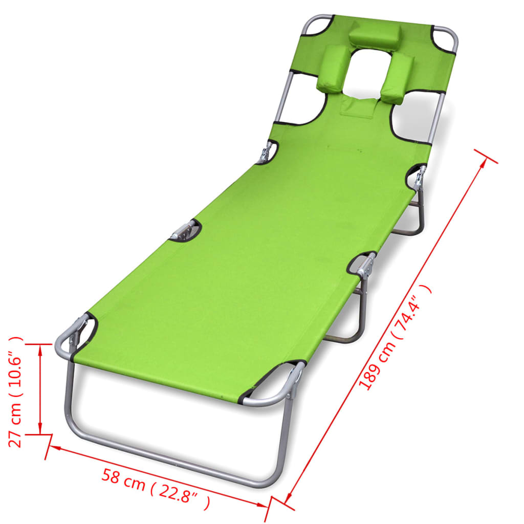 Bain de soleil pliable avec appui-tête réglable vert pomme