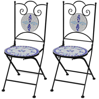 Klappstühle, 2 Stück, Keramik, blau und weiß
