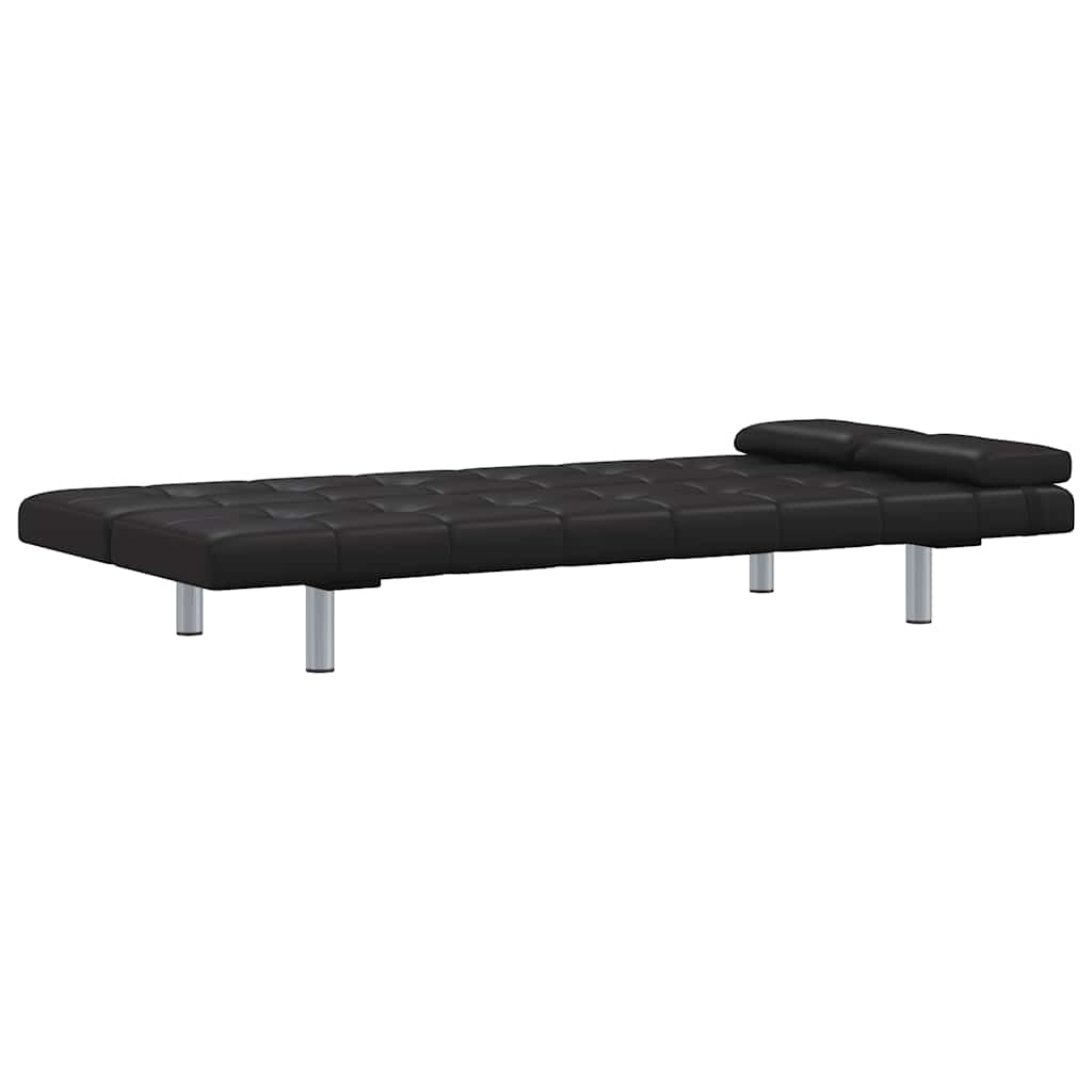 Schlafsofa mit 2 Kissen Kunstleder Ausziehbar Schwarz