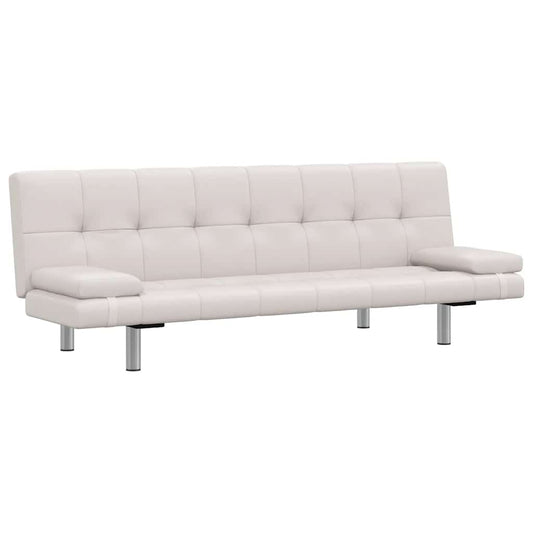Canapé-lit avec 2 coussins en similicuir extensible blanc crème