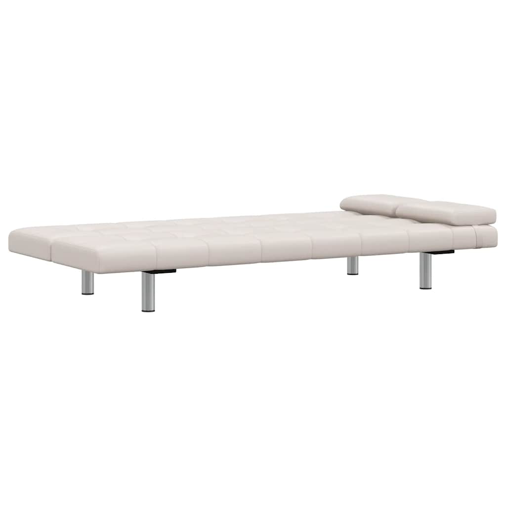 Schlafsofa mit 2 Kissen Kunstleder Ausziehbar Cremeweiß