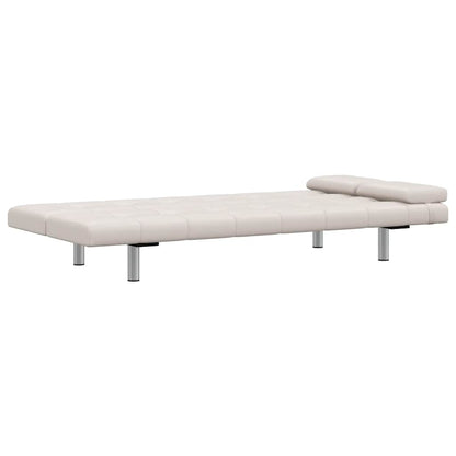 Schlafsofa mit 2 Kissen Kunstleder Ausziehbar Cremeweiß