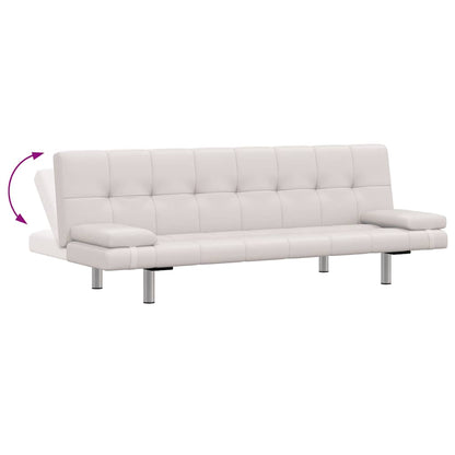 Schlafsofa mit 2 Kissen Kunstleder Ausziehbar Cremeweiß