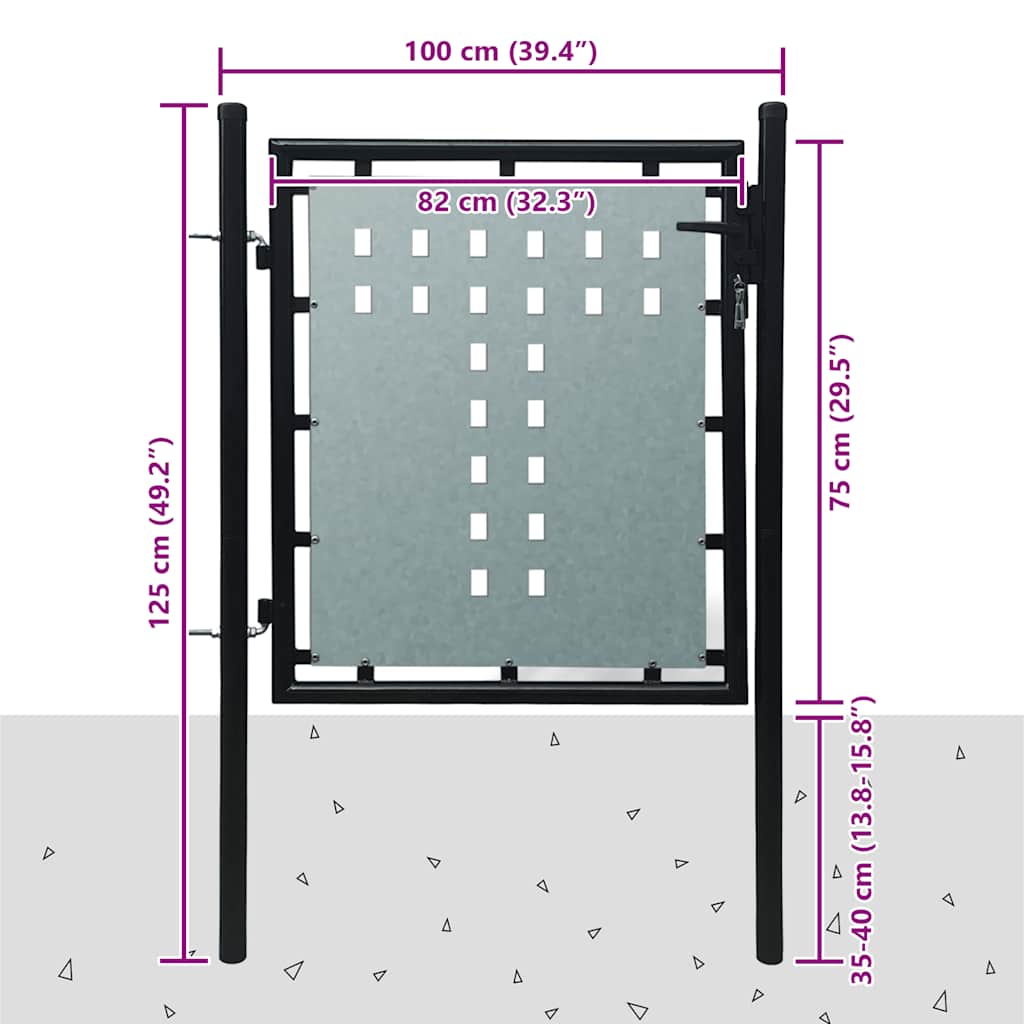 Schwarzes Einzeltor für Zäune 100 x 75 cm