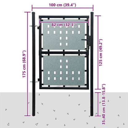 Schwarzes Einzeltür-Gartentor 100x125 cm