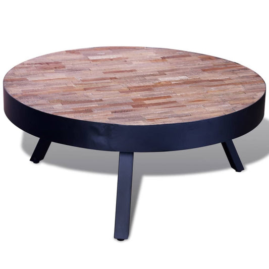 Round coffee table made of old teak wood
