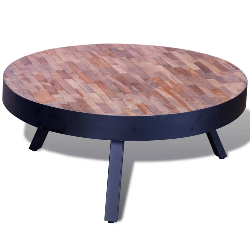 Round coffee table made of old teak wood