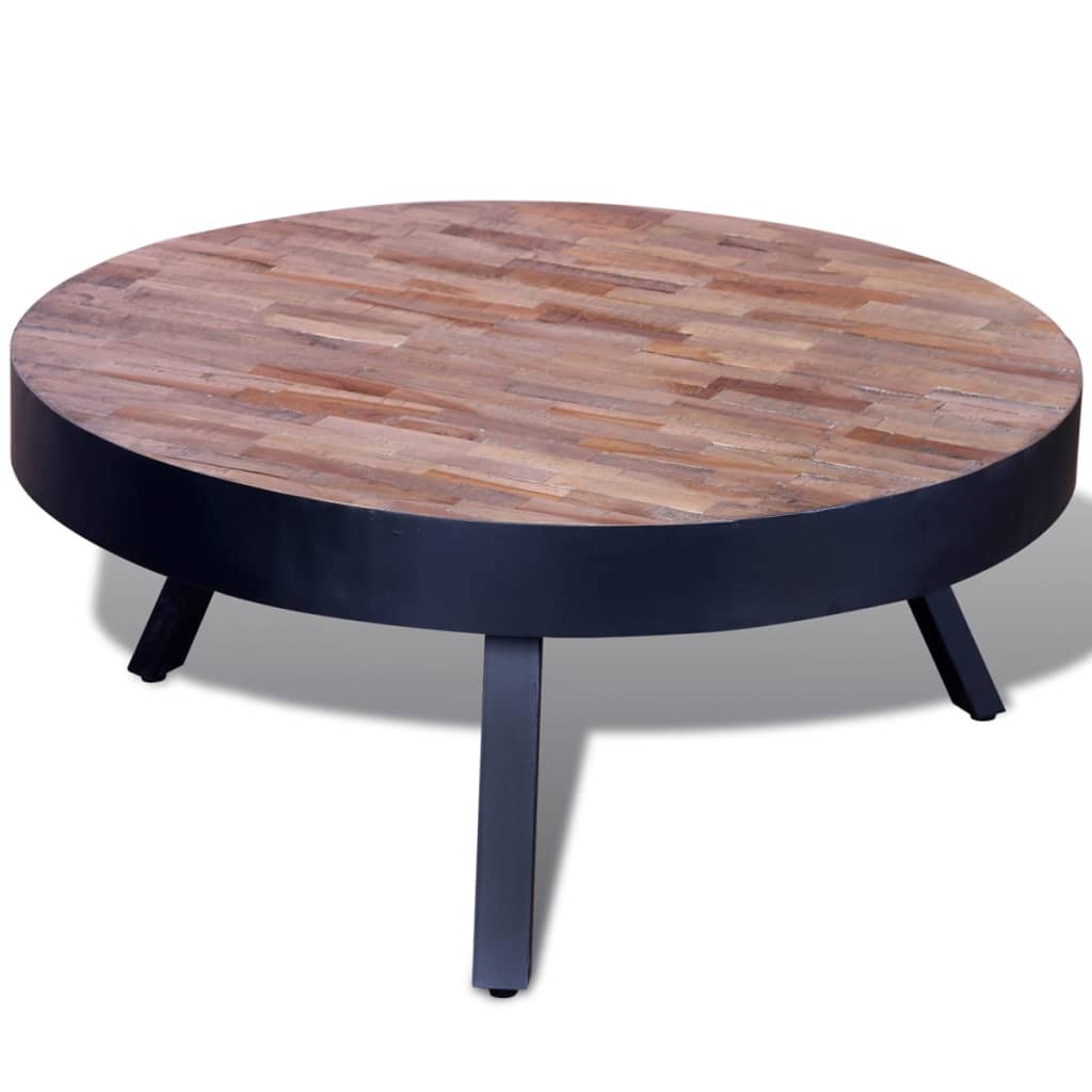 Round coffee table made of old teak wood