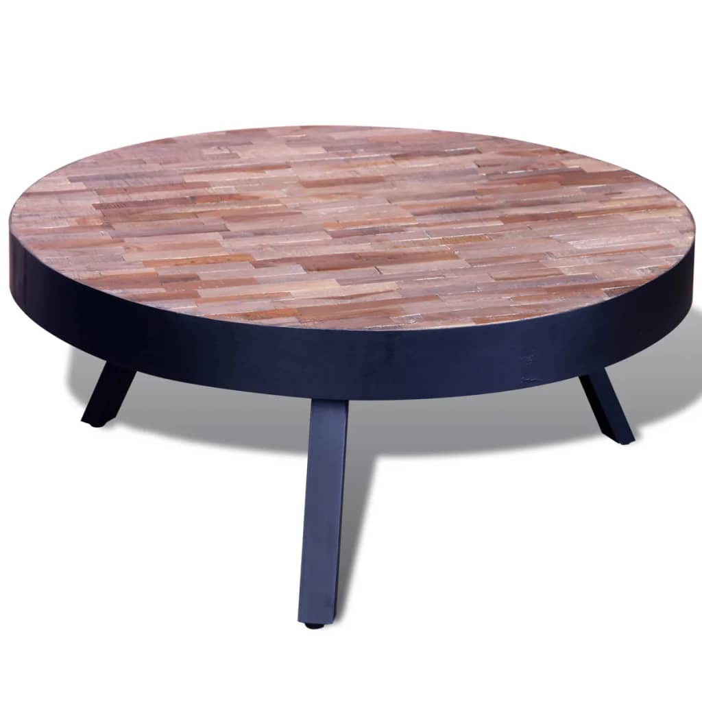 Round coffee table made of old teak wood